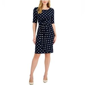 Connected Navy Polka Dot Side-Tab Sheath Dress - Size 12P